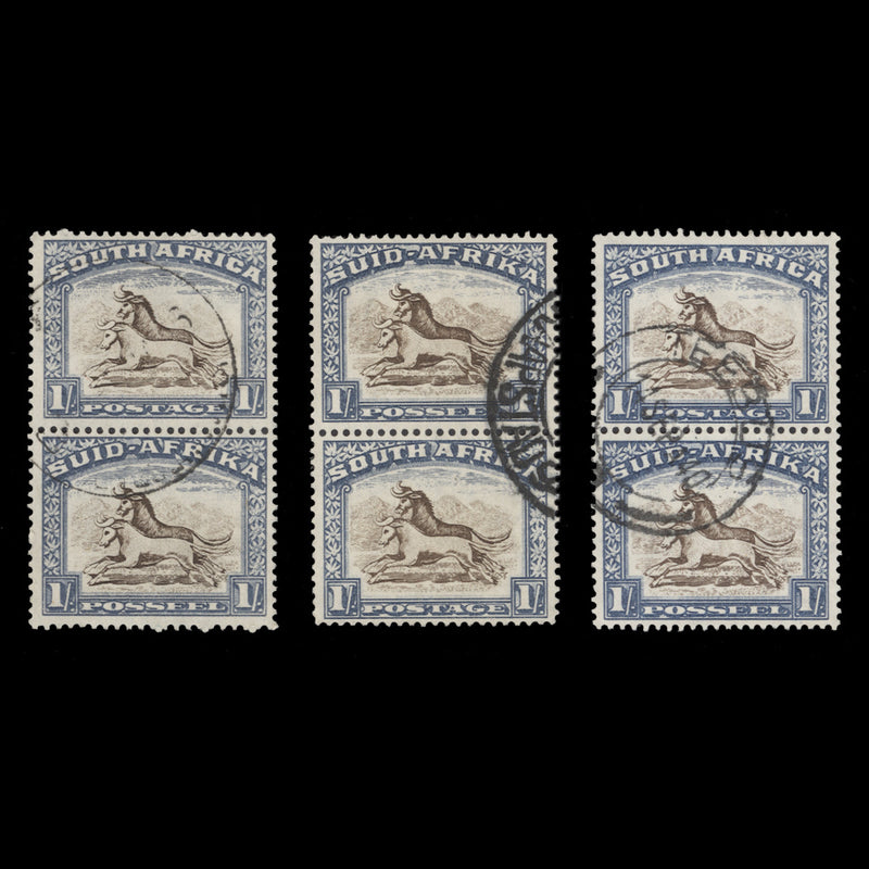 South Africa 1939 (Used) 1s Wildebeest pairs, shades