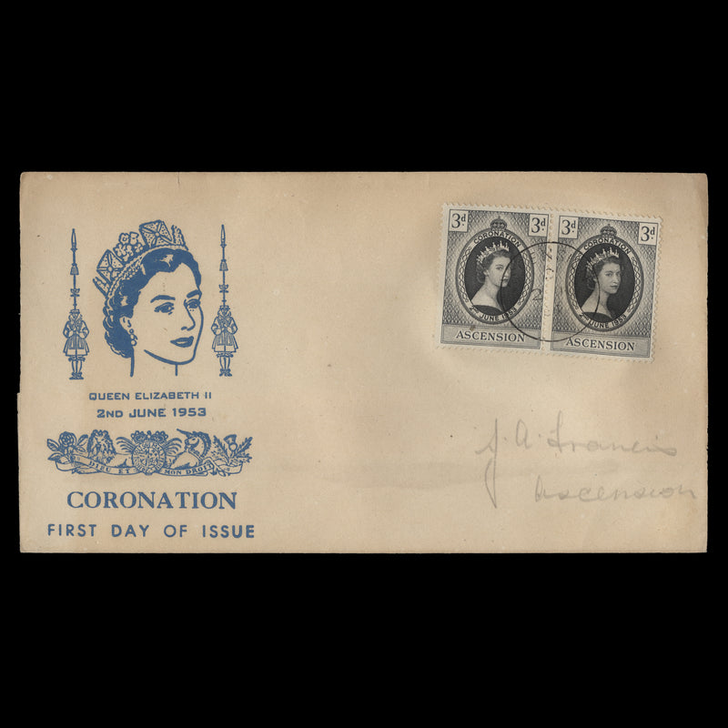 Ascension 1953 (FDC) 3d Coronation pair