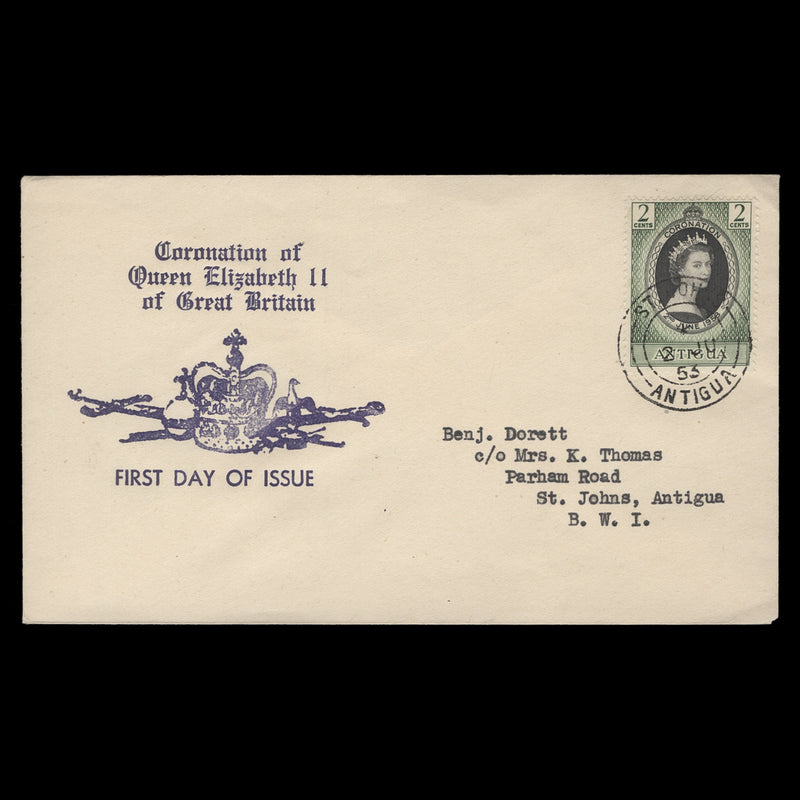 Antigua 1953 (FDC) 2c Coronation, ST JOHNS