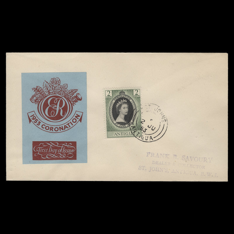 Antigua 1953 (FDC) 2c Coronation, ST JOHNS