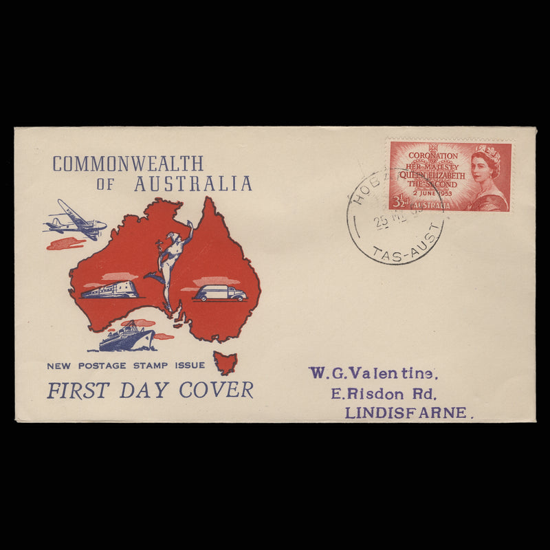 Australia 1953 (FDC) 3½d Coronation, HOBART
