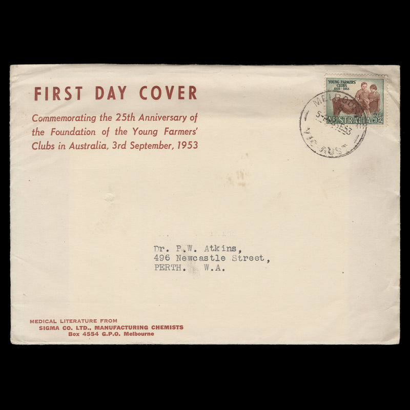 Australia 1953 (FDC) 3½d Young Farmers' Clubs, MELBOURNE