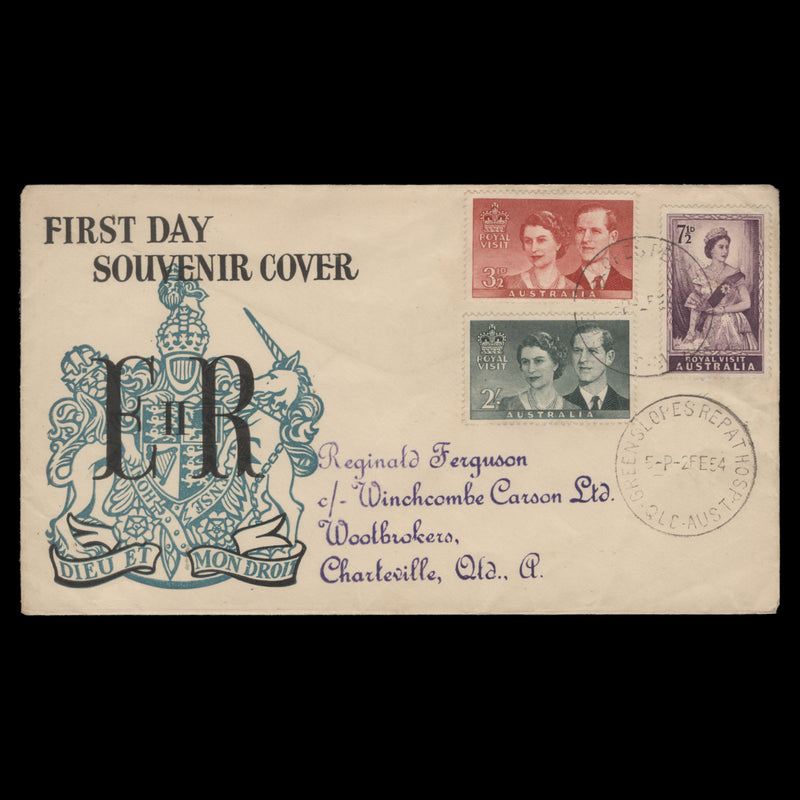 Australia 1954 Royal Visit first day cover, GREENSLOPES REPAT HOSP