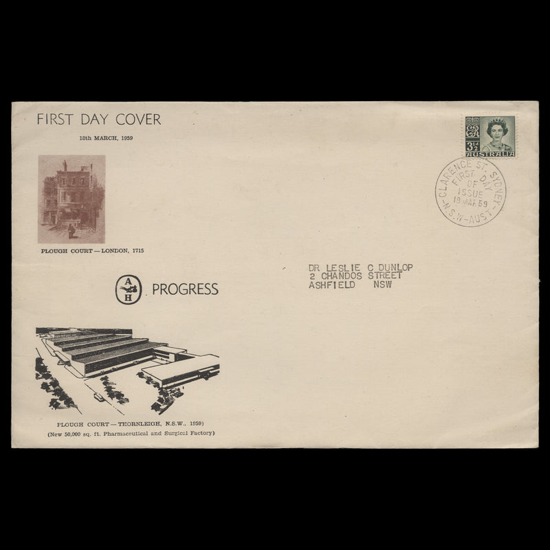 Australia 1959 (FDC) 3½d Queen Elizabeth II, SYDNEY