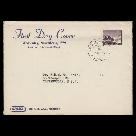 Australia 1959 (FDC) 5d Christmas, MELBOURNE