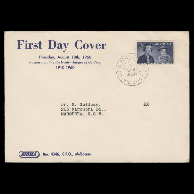 Australia 1960 (FDC) 5d Girl Guides Golden Jubilee, MELBOURNE