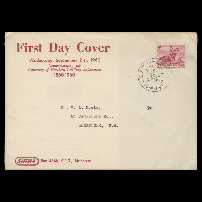 Australia 1960 (FDC) 5d Northern Territory Exploration Centenary, MELBOURNE