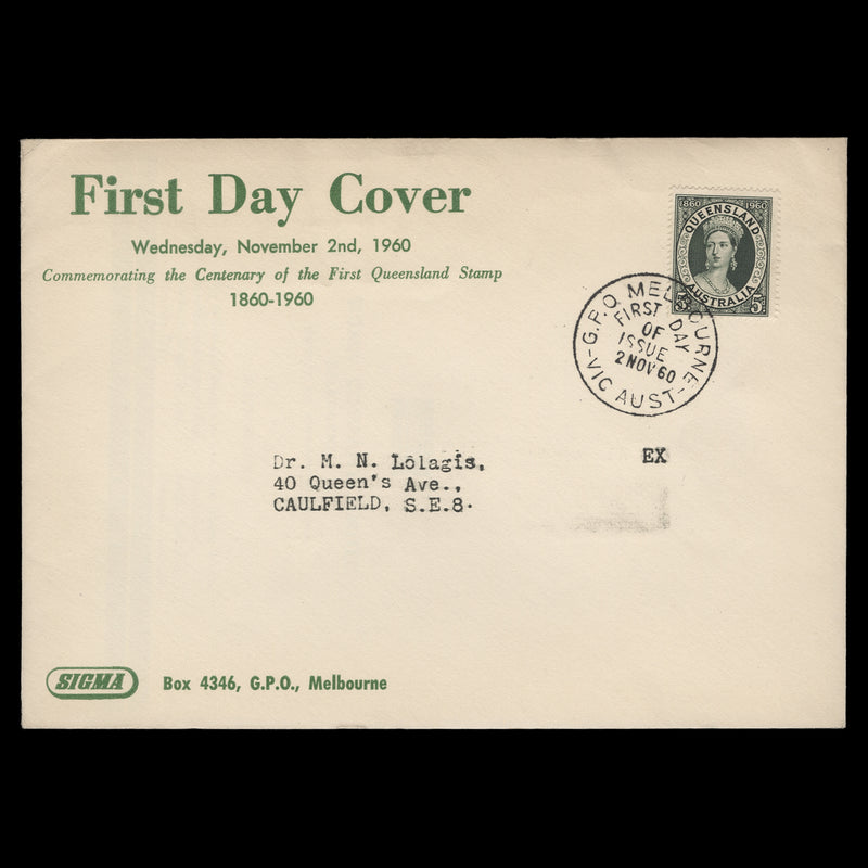 Australia 1960 (FDC) 5d Queensland Stamp Centenary, MELBOURNE