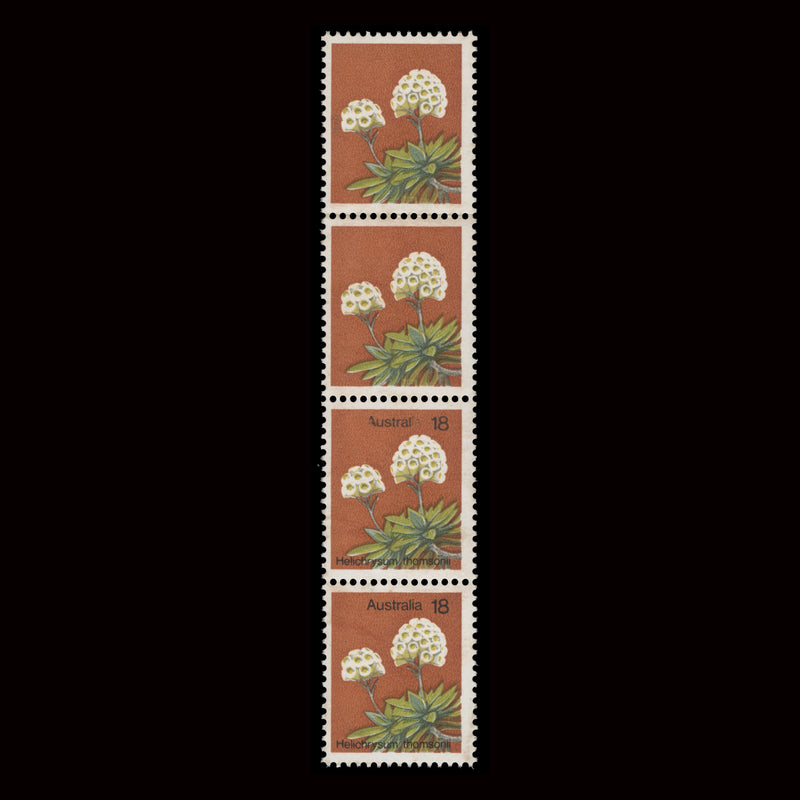 Australia 1975 (Variety) 18c Wild Flowers strip progressively missing black