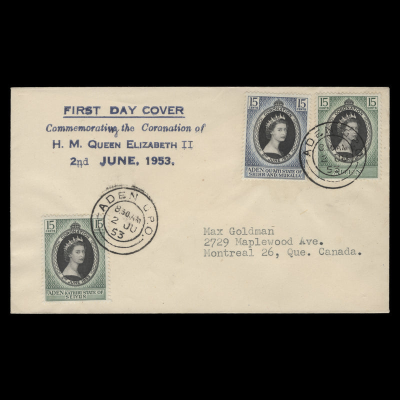 Aden 1953 Coronation first day cover, ADEN GPO