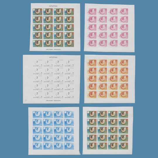 Aitutaki 1974 Bellybutton Nautilus progressive proof sheets