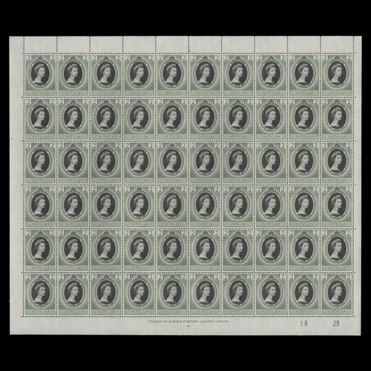 Antigua 1953 (MNH) 2c Coronation plate 1B–2B pane of 60 stamps