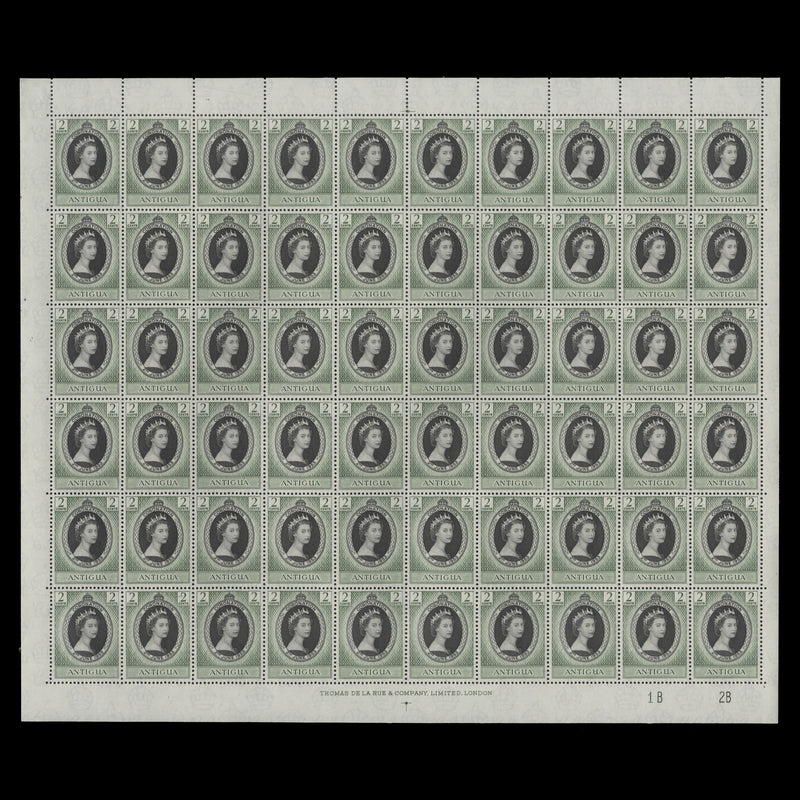 Antigua 1953 (MNH) 2c Coronation plate 1B–2B pane of 60 stamps