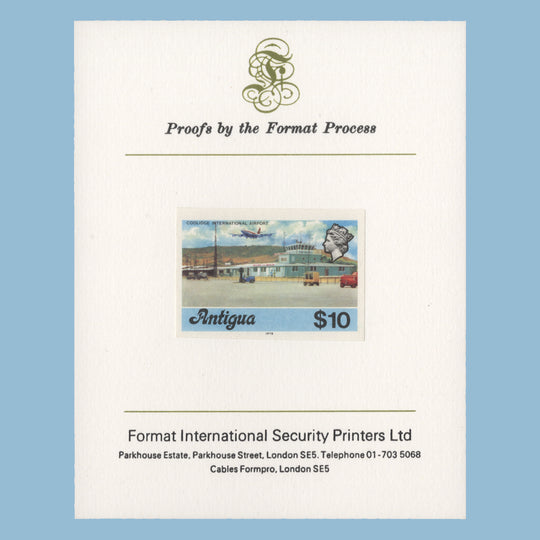Antigua 1978 Coolidge International Airport imperf proof on presentation card