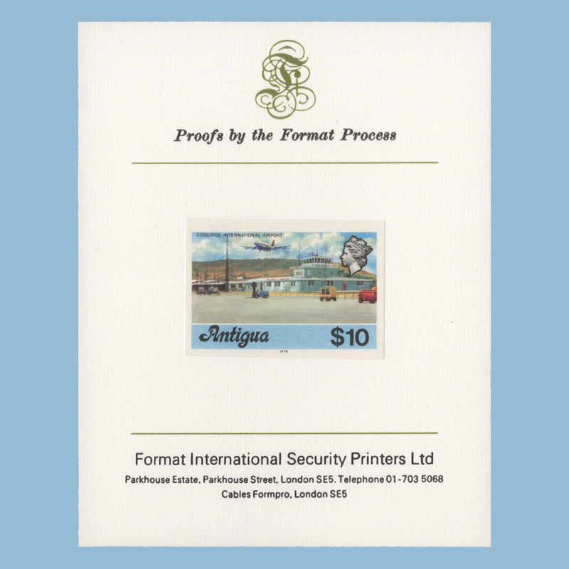 Antigua 1978 Coolidge International Airport imperf proof on presentation card