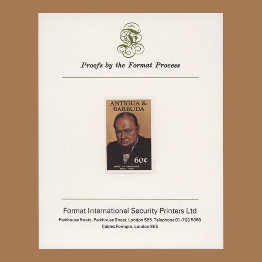 Antigua & Barbuda 1984 Winston Churchill imperf proof on presentation card