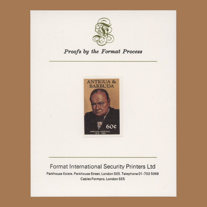 Antigua & Barbuda 1984 Winston Churchill imperf proof on presentation folder