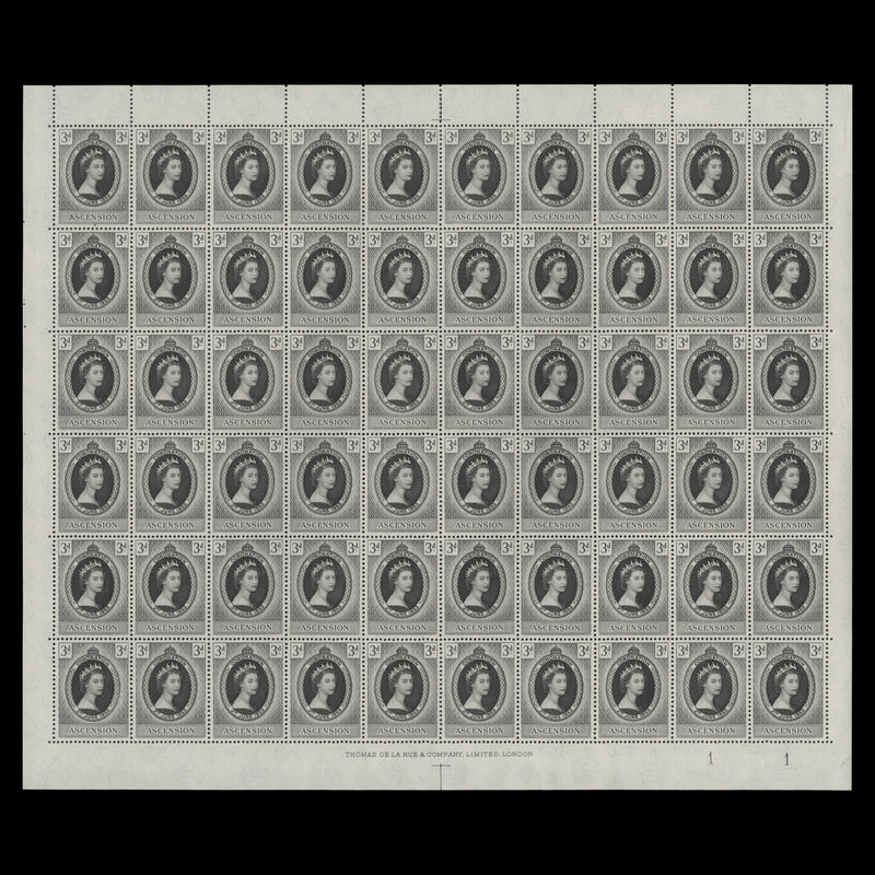 Ascension 1953 (MNH) 3d Coronation plate 1–1 sheet of 60 stamps