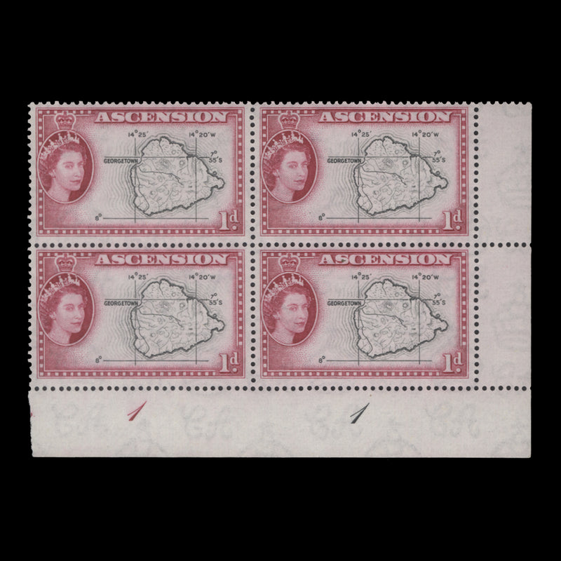Ascension 1956 (MNH) 1d Map plate 1–1 block