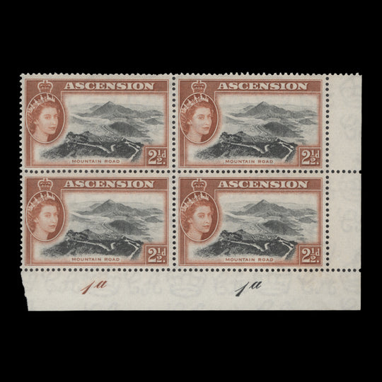 Ascension 1956 (MNH) 2½d Mountain Road plate 1a–1a block