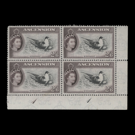 Ascension 1956 (MNH) 2s6d Wideawake plate 1–1 block