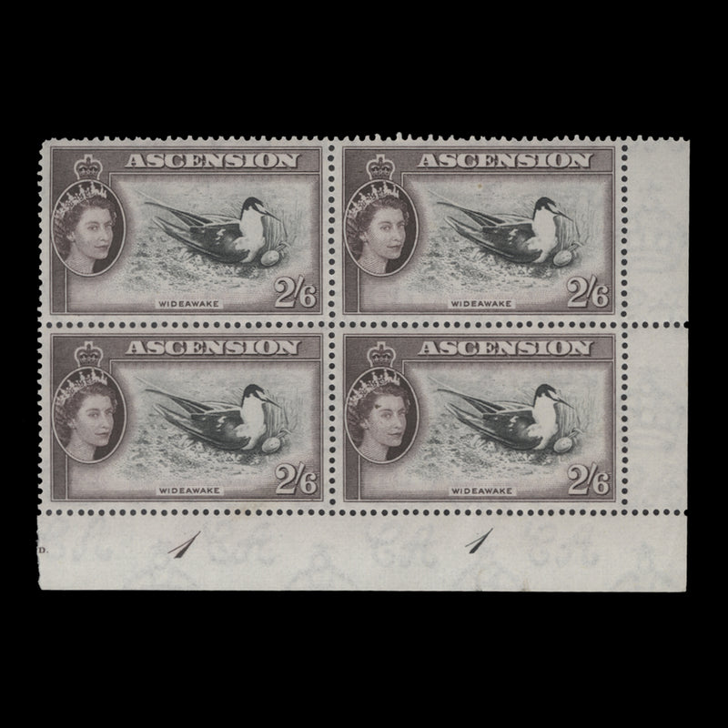 Ascension 1956 (MNH) 2s6d Wideawake plate 1–1 block