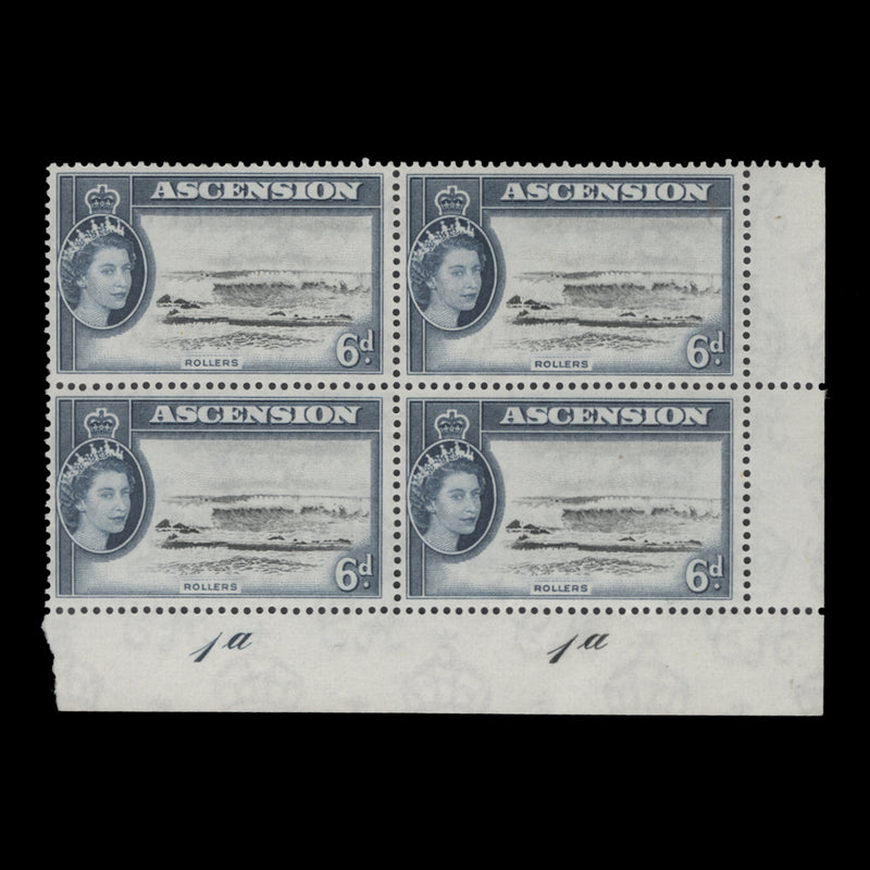 Ascension 1956 (MNH) 6d Rollers plate 1a–1a block