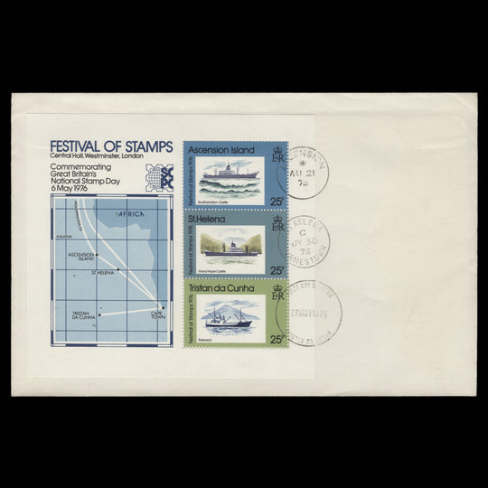Ascension 1976 Festival of Stamps, London miniature sheet triple-dated cover