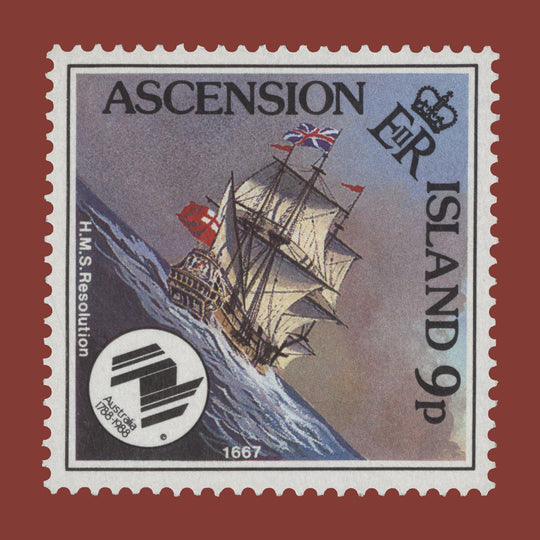 Ascension 1988 (Variety) 9p Australian Settlement Bicentenary with watermark to left