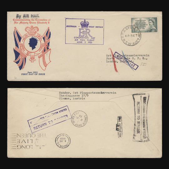 Australia 1953 Coronation day flight cover, SYDNEY