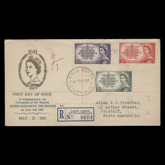 Australia 1953 Coronation first day cover, LARGS NORTH