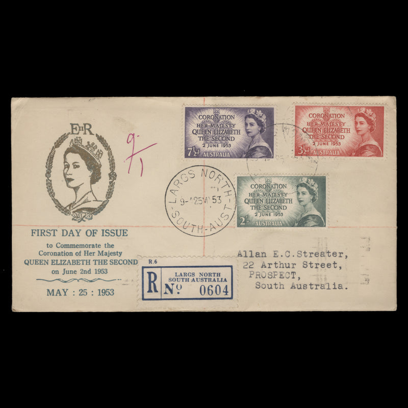 Australia 1953 Coronation first day cover, LARGS NORTH