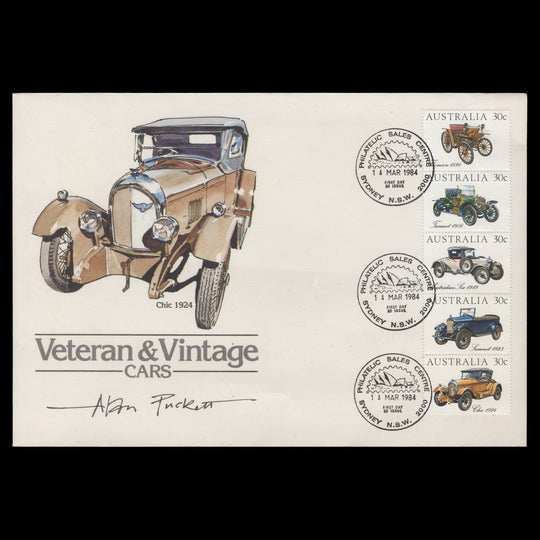 Australia 1984 Vintage Cars first day cover signed by Alan Puckett