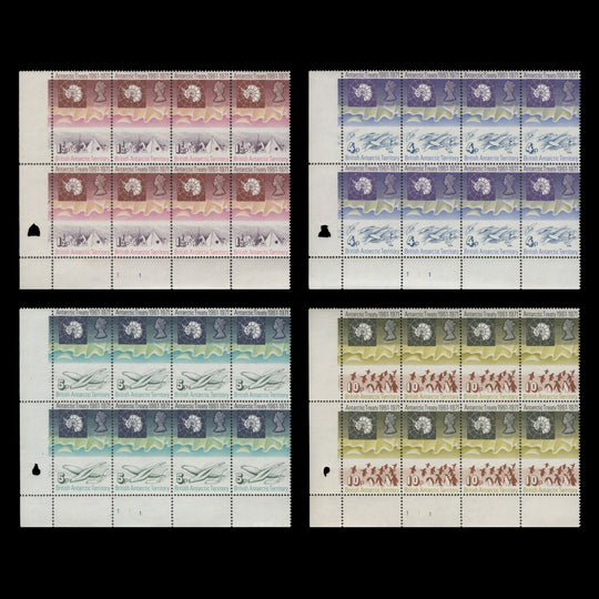 BAT 1971 (MNH) Antarctic Treaty plate 1–1–1 blocks