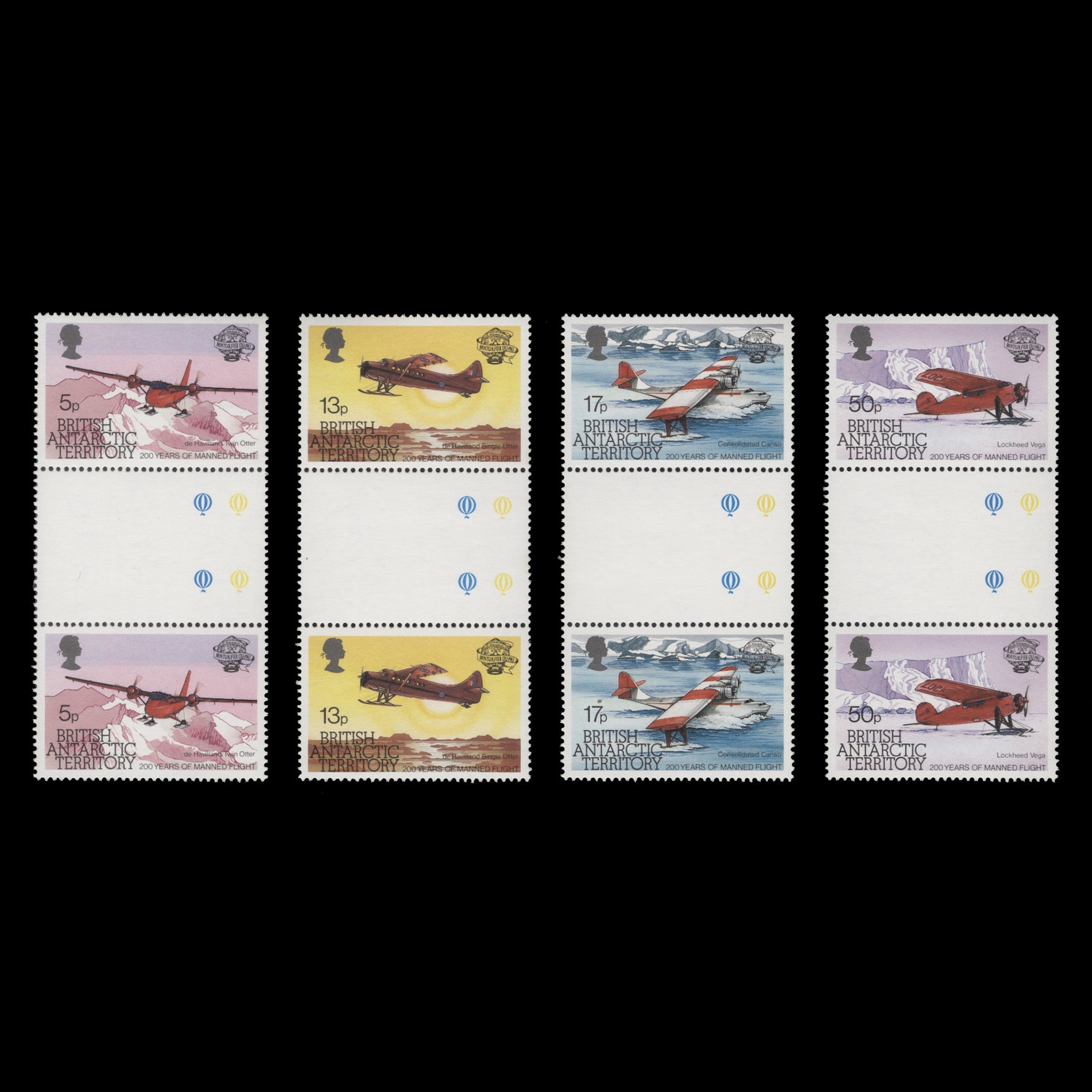 BAT 1983 (MNH) Manned Flight Bicentenary gutter pairs – ZEBOOSE.COM