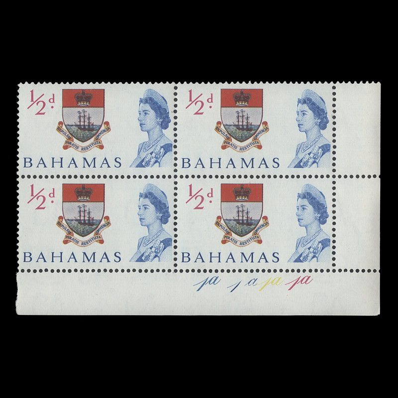 Bahamas 1965 (MNH) ½d Colony Badge plate 1a–1a–1a–1a block