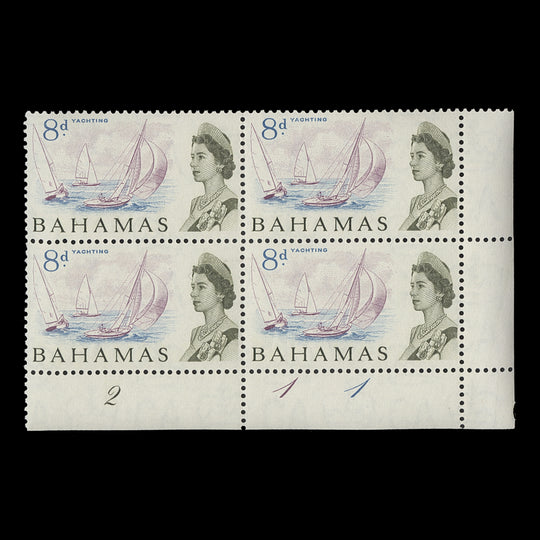 Bahamas 1965 (MNH) 8d Yachting plate 2–1–1 block