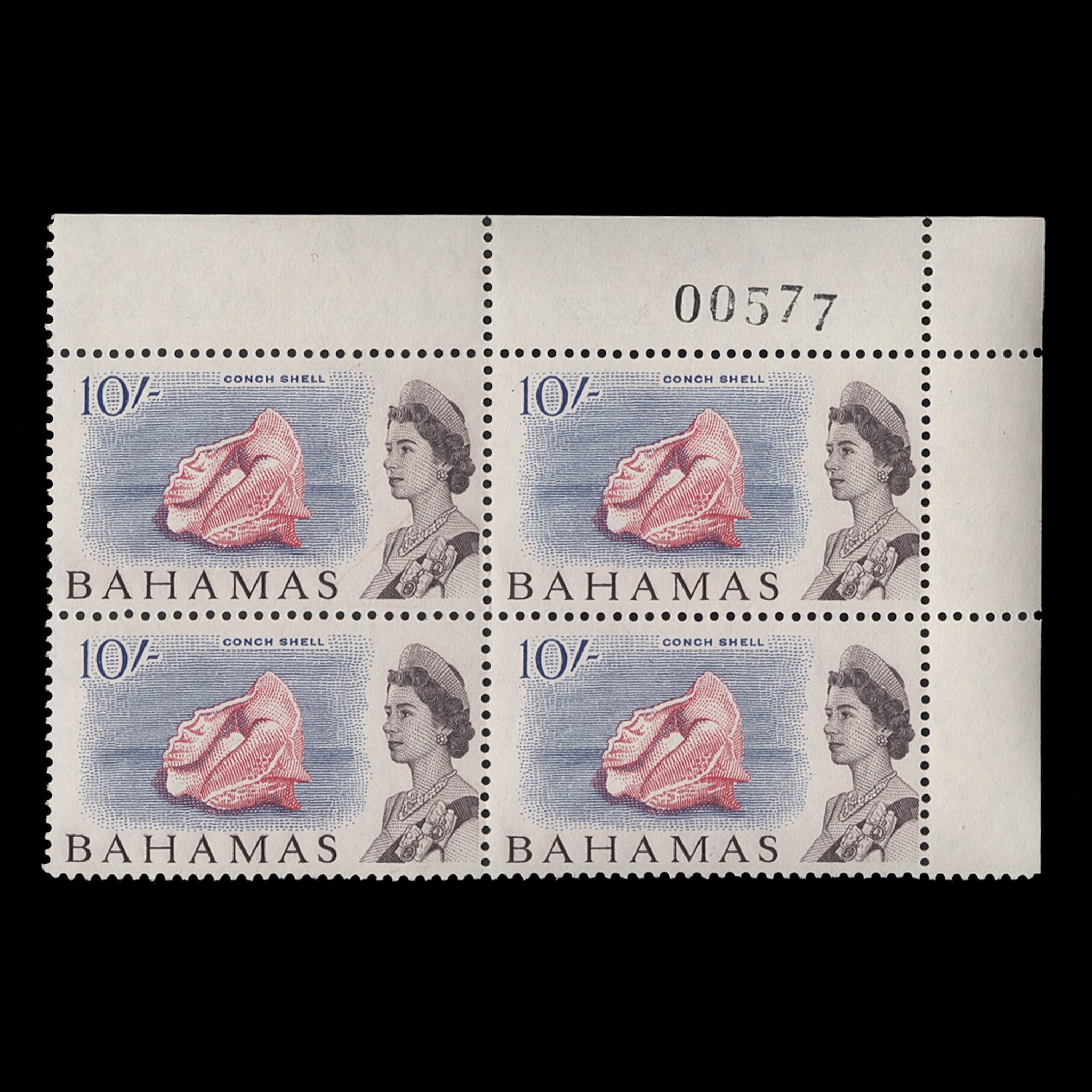 Bahamas 1965 (MNH) 10s Conch Shell sheet number block – ZEBOOSE.COM