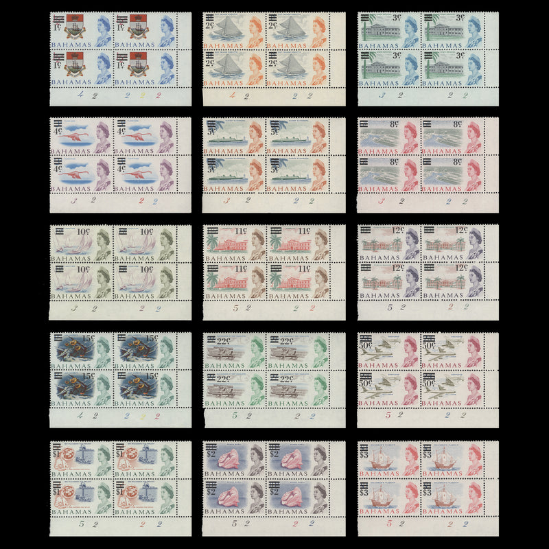 Bahamas 1966 (MNH) Decimal Provisionals plate blocks