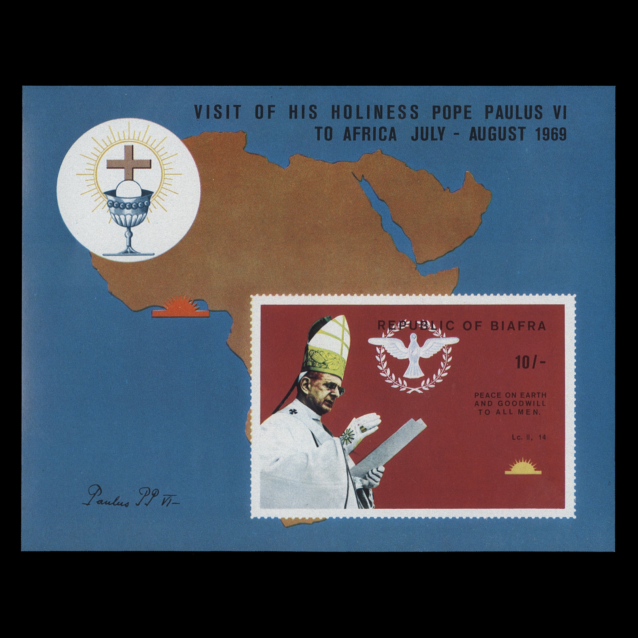 Poper Reign Biafra 1969 (MNH) 10s Visit of Pope Paul VI imperf miniature sheet ...