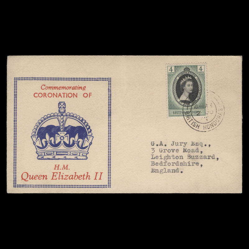 British Honduras 1953 (FDC) 4c Coronation, BELIZE