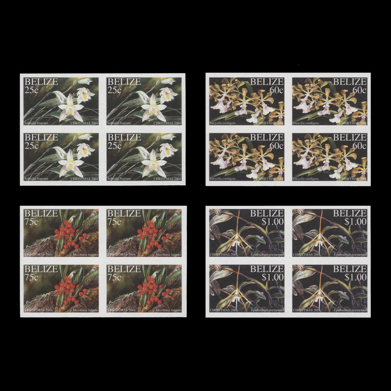 Belize 2001 Christmas/Orchids imperf proof blocks
