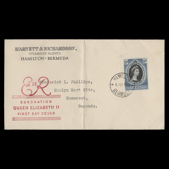 Bermuda 1953 (FDC) 1½d Coronation, HAMILTON