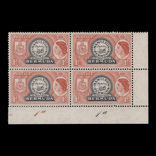 Bermuda 1953 (MNH) 1d Postmaster Perot's Stamp plate 1a–1a block