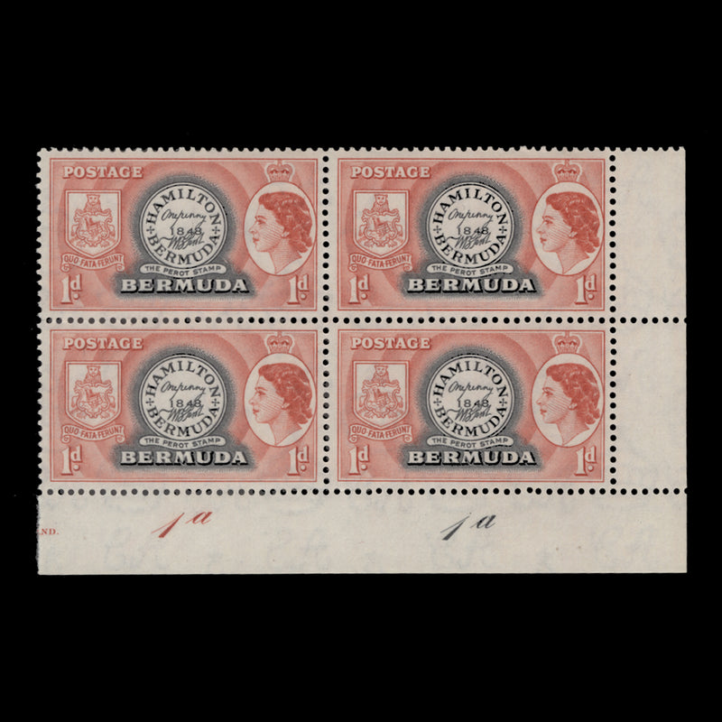 Bermuda 1953 (MNH) 1d Postmaster Perot's Stamp plate 1a–1a block