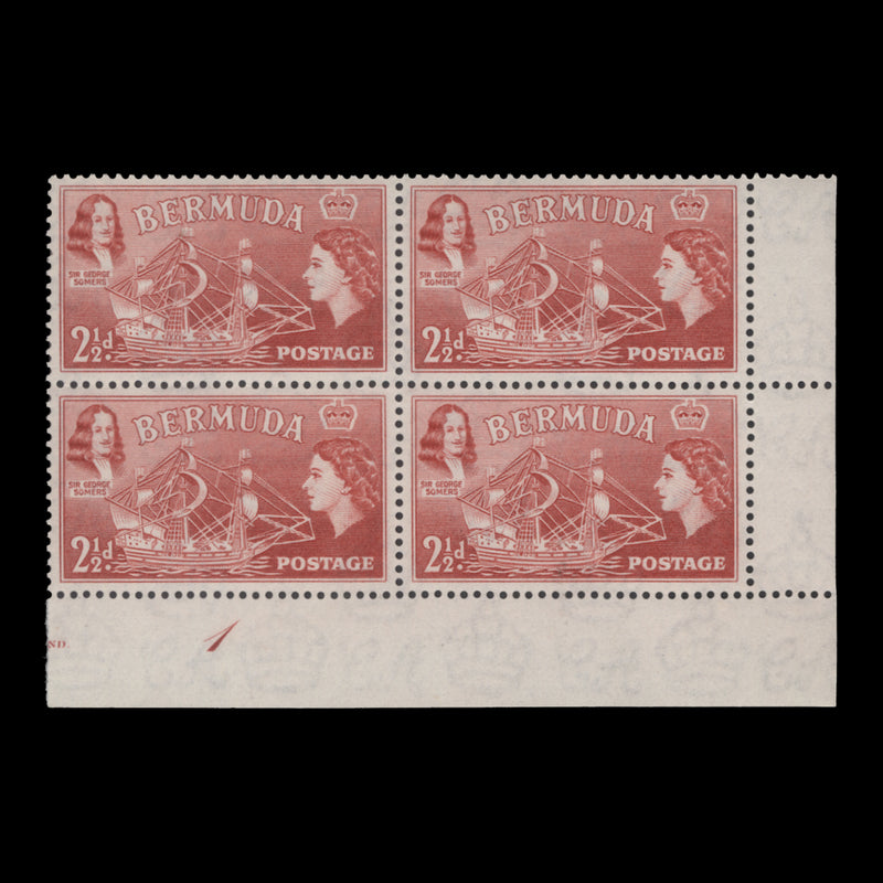 Bermuda 1953 (MNH) 2½d Sir George Somers plate 1 block