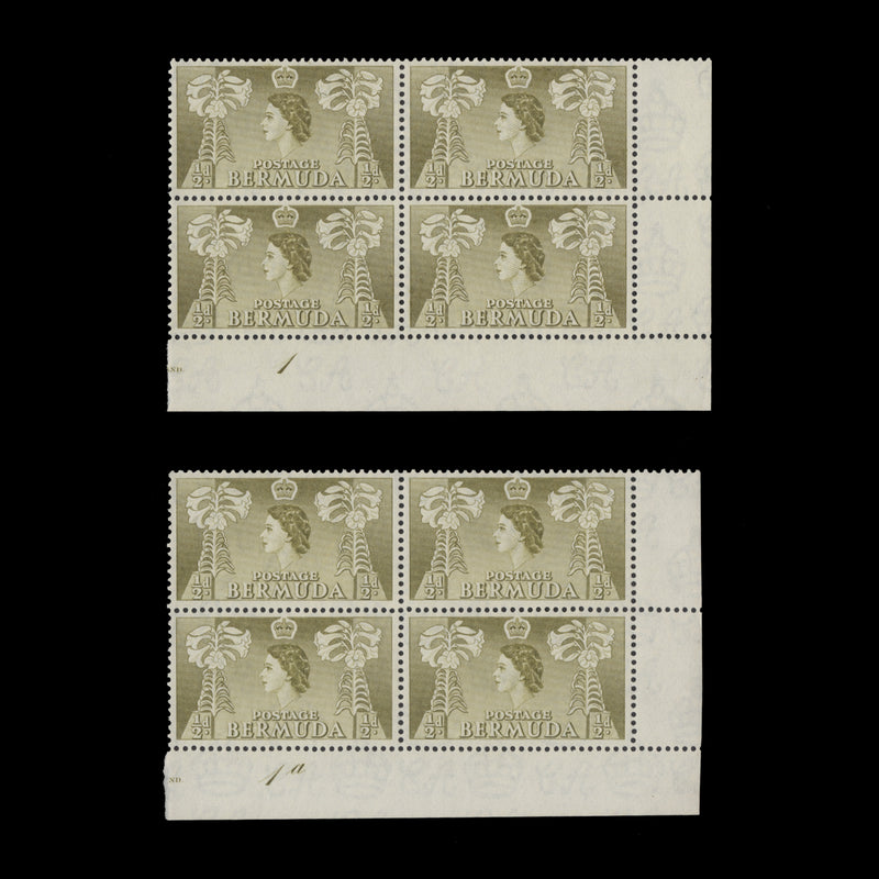 Bermuda 1953 (MNH) ½d Easter Lilies plate blocks in olive-green