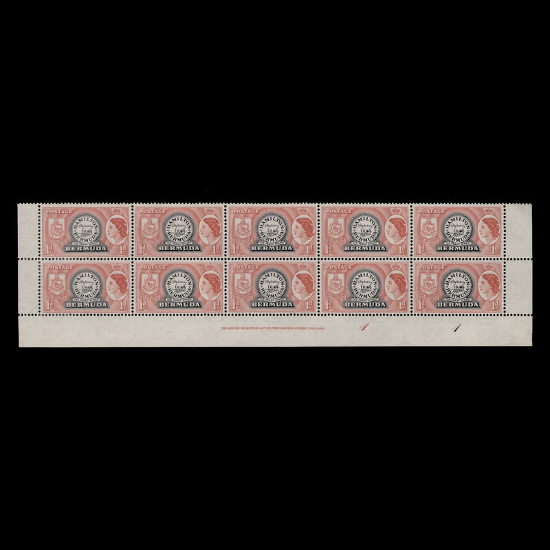 Bermuda 1953 (MNH) 1d Postmaster Perot's Stamp imprint/plate 1–1 block