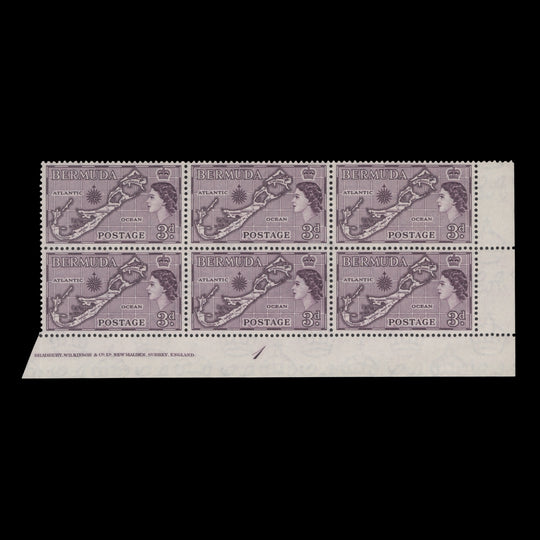Bermuda 1953 (MNH) 3d Map imprint/plate 1 block, die I