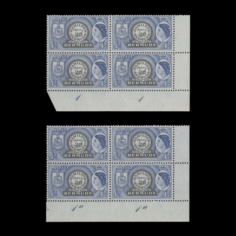 Bermuda 1953 (MNH) 4d Postmaster Perot's Stamp plate blocks